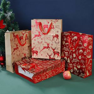 Kerst Gift Tas Snoep Cookie Huidige Papier Wraps Eland Tree Tag Handtas Duurzaam Handgaarde Goodie Verpakking Tassen Box Tote Holiday Decoration HY0123