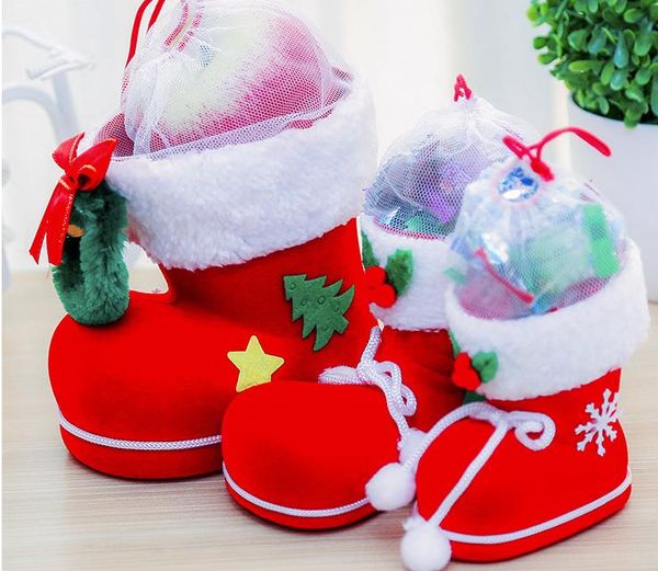 Sac cadeau de Noël Elf Spirit Candy Boot Shoes Porte-bas Décoration de fête XMAS Cordon de remplissage Sacs de remplissage Porte-stylo Favor faveur Rouge SML