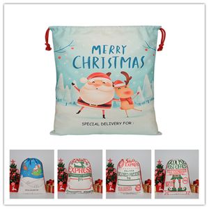 Kerstcadeau tas grote organische zware canvas tassen Santa Sack Drawstring houder met rendieren Santas Claus Sacks Gifts voor kinderen CGY30