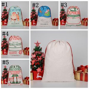 Bolsa de regalo de Navidad, bolsa de lona pesada orgánica grande, bolsas con cordón de saco de Papá Noel con renos, bolsas de saco de Papá Noel, envío marítimo