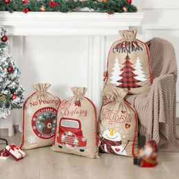 Bolsas de regalo de Navidad Santa Claus Bag de caramelo Xmas Elk Linen Drawstring Sack Año Nuevo Decoraciones de Navidad Sacks de almacenamiento en casa Th0419