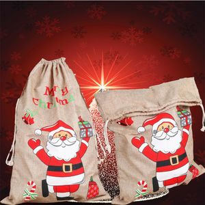 Kerst Gift Tassen Santa Claus Double String Bag Linnen Candy Handtas Festival Party Present voor Kid