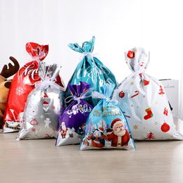 Sacs cadeaux de Noël Sacs d'emballage du Père Noël Décorations joyeuses pour le Nouvel An Pochettes d'emballage Pochette d'emballage en corde en plastique Festival de Noël Bonbons Sucre