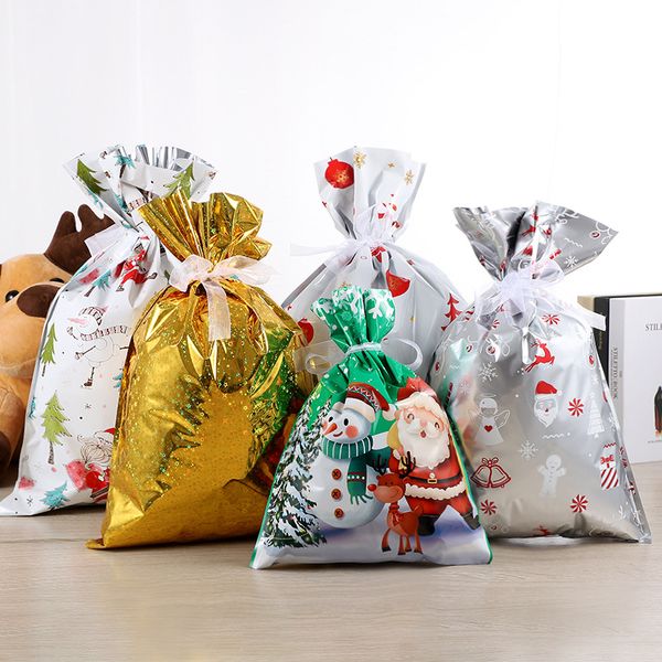 Sacs cadeaux de Noël Sacs d'emballage du Père Noël Décorations joyeuses pour le Nouvel An Pochettes d'emballage Pochette d'emballage en corde en plastique Festival de Noël Bonbons Sucre Snack