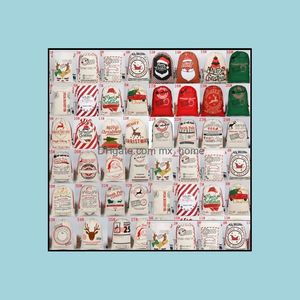 Kerstcadeauzakken Sets grote biologische zware canvas tas kerstzak dstring drug pack met rindeers voor kinderen geschenken drop levering 2021 baby