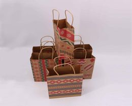 Sacs-cadeaux de Noël avec poignée Sac en papier kraft imprimé pour enfants Party Favors Sacs Boîte de Noël Décoration de Noël Home Cake Cake Candy Sac D6627532