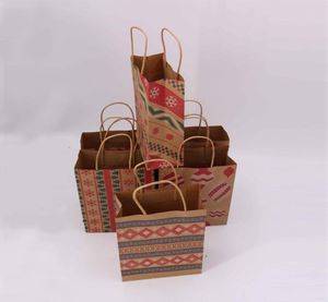 Sacs cadeaux de Noël avec poignée sac en papier kraft imprimé enfants faveurs de fête sacs boîte décoration de Noël maison gâteau de Noël sac de bonbons D2385357