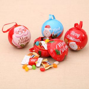 Creatieve kerstijzeren ronde Tin Candy kan cadeau balverpakkingsdoos kerstclaus decoraties kerstboom hangende benodigdheden