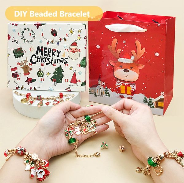 Regalo de Navidad, pulsera de cuentas DIY, caja ciega sorpresa de Navidad, calendario de cuenta regresiva de 24 días, regalos de Reno de Papá Noel para niños