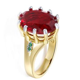 Grande bague ovale en zircone rouge, cadeau de noël pour femme, or-Golor, 2 tons, bijoux d'anniversaire, luxe, grande pierre, 158P