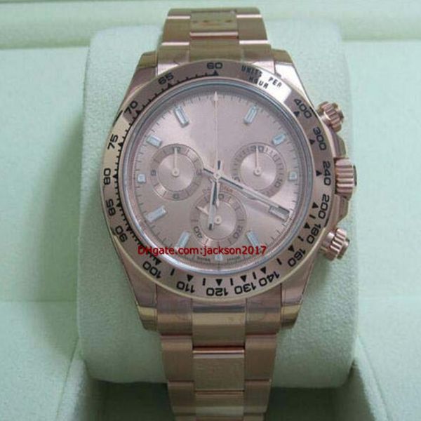 Cadeau de bracelet de haute qualité Gift de haute qualité Watch pour hommes 116505 Pink Everose Gold Pink Diamond Baguette Dial 274Y