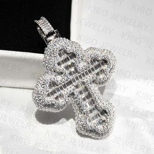 Kerstcadeau Hiphop Iced Out Baguette Round Vvs Moissanite Cross Pendant en Chain Necklace for Men Sieraden