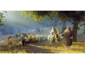 Kerstcadeau Joseph Brickey olieverfschilderijen Reis naar Bethlehem Handgemaakte canvas kunst van Christus Modern Landschap Figuur kunstwerk Liv7545616