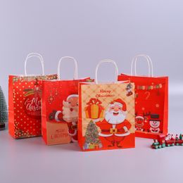 Bolsa de papel Kraft para regalo de Navidad, bolsa de mano para embalaje de dulces, regalo de fiesta de compras navideñas de dibujos animados