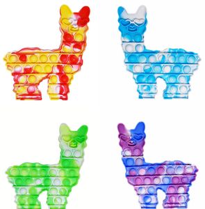 Kerstcadeau Lama Alpaca-vorm speelgoed Push Bubble per Tie Dye Vingerpuzzel Siliconen Squeezy Cartoon Stress Relief Spel Kinderen Kinderen Verjaardag Speelgoed8897688