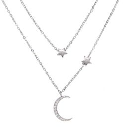 Cadeau de Noël Collier étoile de lune double couche couche de chaîne 100% argent sterling 925 joli bijou classique de conception d'étoile de lune Q0531