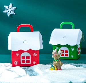 Caja de embalaje de regalo de Navidad Cajas de paquete de dulces para niños Decoración de fiesta de Navidad Organizadores de almacenamiento portátiles en forma de casa Colores rojo verde