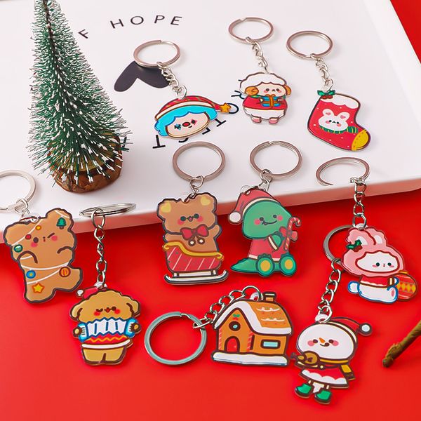 Cadeau de Noël cartable clé décoration dessin animé bonhomme de neige porte-clés acrylique à vendre
