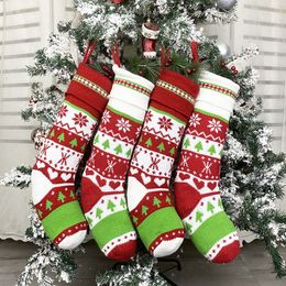 Cadeau de Noël bas rouge et blanc tricoté chaussettes de Noël enfants cadeau bonbons stockage bas sacs décor de Noël