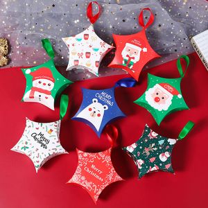 Kerstcadeau Treat -dozen met linten Kraft Holiday Boxes Candies Cookies Paper Box For Kerst Party Gunsten Supplies MJ0819