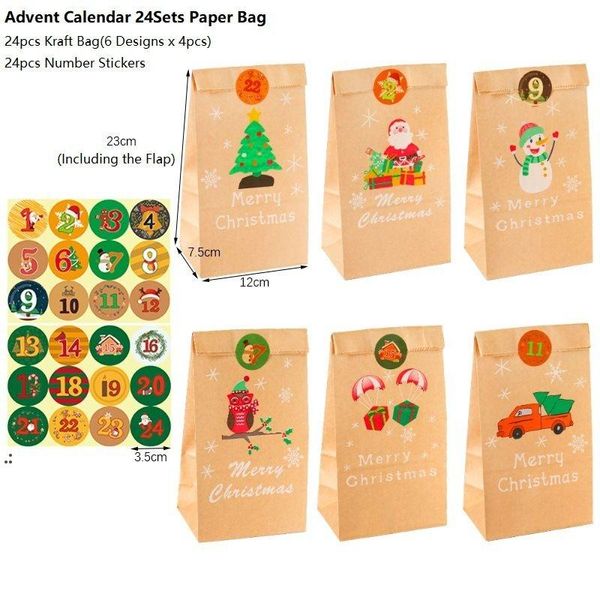 Emballage cadeau de Noël Candy-Bag Gift-Bags Calendrier de l'Avent Numéros Autocollants Sacs d'emballage Sac en papier Spot BBB16395