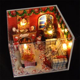 Kerstcadeaus Diy Wooden Casa Dollhouse Kit Miniature Snowman Sneeuwman hebben een Japans poppenhuis geassembleerd met meubelspeelgoed voor vrienden