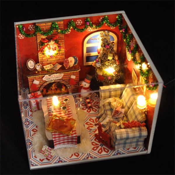 Cadeaux de Noël bricolage en bois casa kit house house miniature bonhomme de neige assemblé maison de poupée japonaise avec jouets meubles pour amis