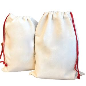 Sacs de sac de cadeaux de Noël 100% polyester toile vierge sublimation sac de Père Noël en vrac avec cordon rouge pour le stockage de cadeaux surdimensionné