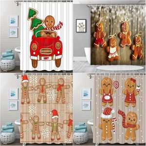 Cortina de ducha de hombre de jengibre de Navidad, impermeable, tema navideño, tela de poliéster para baño, decoración de baño