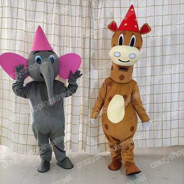 Costume de mascotte d'éléphant de girafe de Noël Tenues de personnage de dessin animé de haute qualité Costumes de robe de carnaval d'Halloween Taille adulte Tenue de fête d'anniversaire en plein air