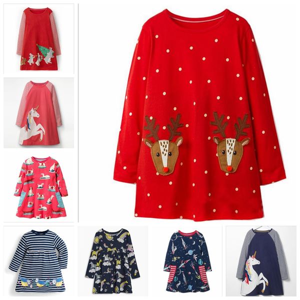 Vestidos de Navidad para niñas Vestido de bebé con estampado animal Camiseta con rayas de unicornio infantil Vestido de manga larga para niños pequeños Ropa de diseñador para niños ZYL7-WLL