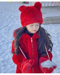Kerst Meisjes Imitatie Nertsen Jas Kids Faux Fur Capuchon Lange Uitloper Winter Kinderen Pluche Pompons Warm Windjack Z5723