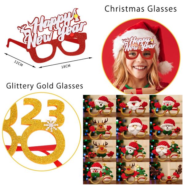 Marcos de gafas navideñas, decoración, decoraciones navideñas, accesorios para fotos, muñeco de nieve, alce, gafas de fiesta, regalos, momentos divertidos para niños y adultos