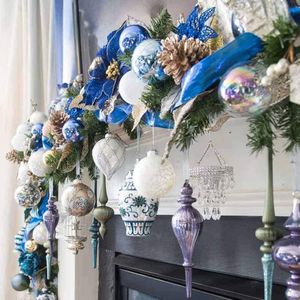 Paillettes de Noël 20pcs Ornement d'arbre de Noël Mariage artificiel Fleurs de Noël Couronnes de mariage Ornements Blue