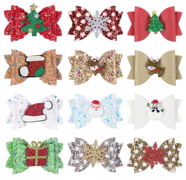 Noël Glitter Hair Bows pinces à cheveux ailes Polka Dot Print Barrettes arbre de Noël Santa Claus Chaussettes Épingles à cheveux Boutique Accessoires M7195430