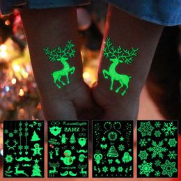 Noël brillant temporaire tatouage autocollants père noël flocon de neige lumineux tatouage enfants corps Art tatouage noël veille décor