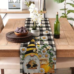 Christmas Gnome Flower Bee Linen Table Runners Table Decor Reusable Farmhouse Table Coureurs pour Dining Table Holiday Decorations