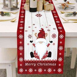 Kerst GNOME TACE RUNNER DWARF Gestreepte katoen en linnen tafelkleed Kerstdecoratie voor eettafel en salontafel 211117