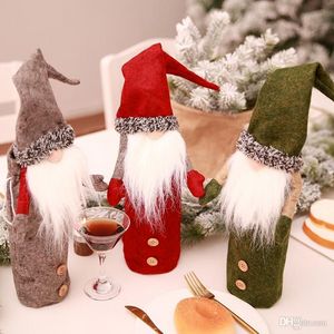 Kerstmits gnomes Wijnfles Handgemaakte Zweedse Tomte Gnomes Santa Claus Bottle Toppers Bags Holiday Home Decorations FY3322 0821