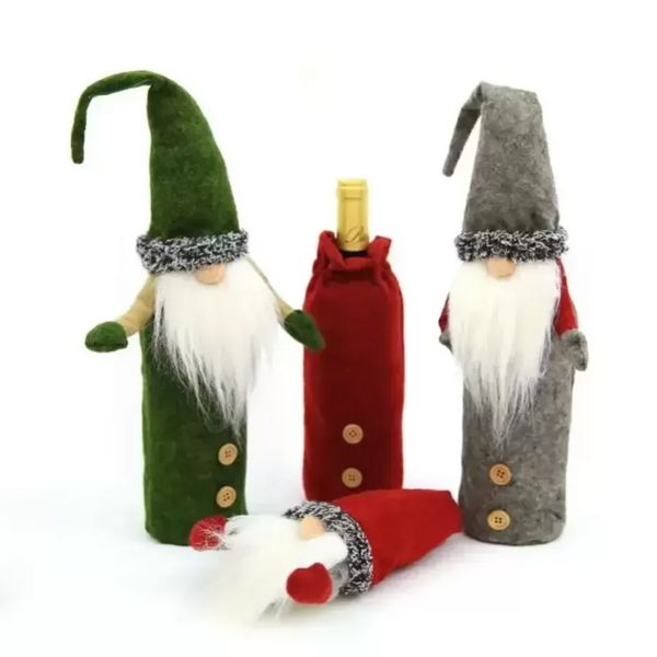 Gnomes de Navidad Botella de vino cubierta a mano Tomte Gnomes Santa Claus Botella Toppers Bolsas Holiday Home Decorations FY3436