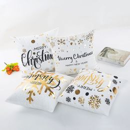 Housse de coussin en Polyester avec impression feuille d'or de noël, taie d'oreiller pour canapé, taille, accessoires de décoration pour chambre à coucher et salon