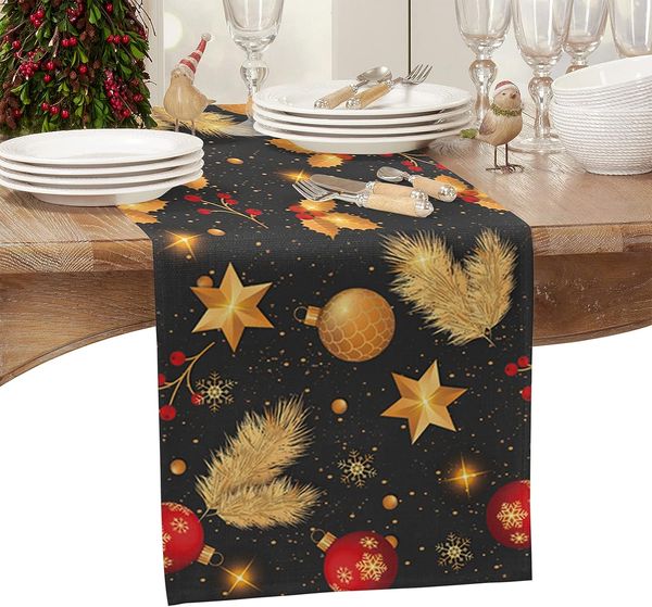 Christmas Golden Pine Aigneles Linen Table Coureurs de cuisine DÉCOR DE CHARGE