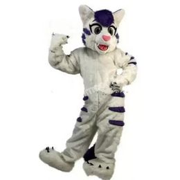 Kerst Gray Long Fur Husky Fox Dog Mascot Costuums Hoogwaardige strip Karakter Outfit Pak Halloween Outdoor Theme Party Volwassenen Unisex Dress