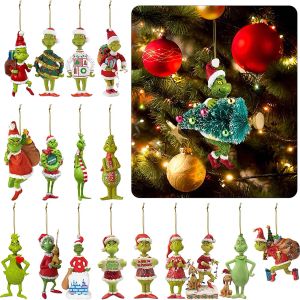 Poupée elfe verte de noël avec chapeau, monstre aux cheveux rouges et verts, pendentif joyeux arbre de noël, décoration de maison, cadeaux de bonne année