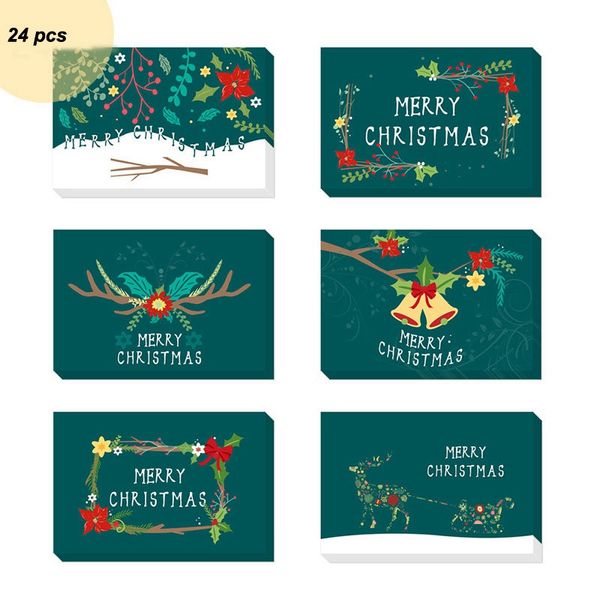 Conjunto de tarjetas de felicitación navideñas Impresión de dibujos animados Creativo Encantador Regalo de vacaciones Mensaje Tarjetas de bendición Conjunto de pegatinas de sobres VT1612