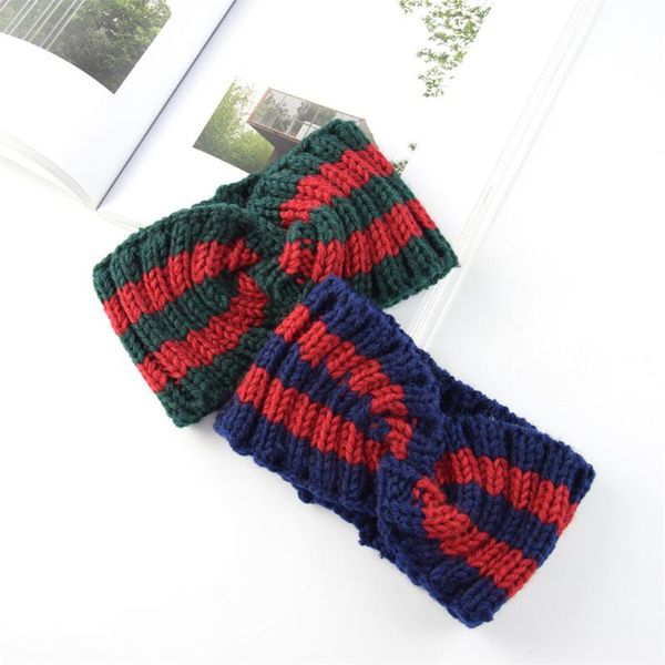 Bande de cheveux de Noël Color-block Knit Cross Wool Hair Band Ear Protectors Hand-knit Fashion Warm