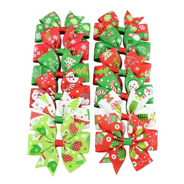 Noeuds de cheveux de Noël Queue d'aronde gros-grain Floral Ruban Bows avec Clip Toddler Barrette Xmas Day Hair Accessories 12 Designs DW4786