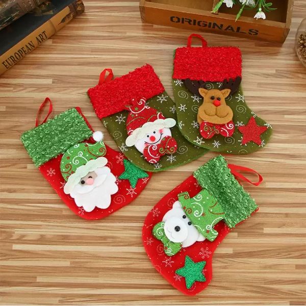 Chaussettes suspendues de noël, petit sac à bonbons mignon, père noël, ours d'élan, sac cadeau, bas, pendentif d'arbre de noël, décoration de fête