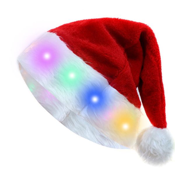 Gorro de Navidad con luces LED de colores, gorro de Papá Noel de felpa, gorros de Navidad cómodos de terciopelo, suministros para fiestas Z0076