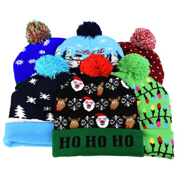 Chapeau de noël à la mode pour enfants et adultes, pull tricoté, chapeau léger d'hiver, chapeau de noël LED pour enfants et adultes